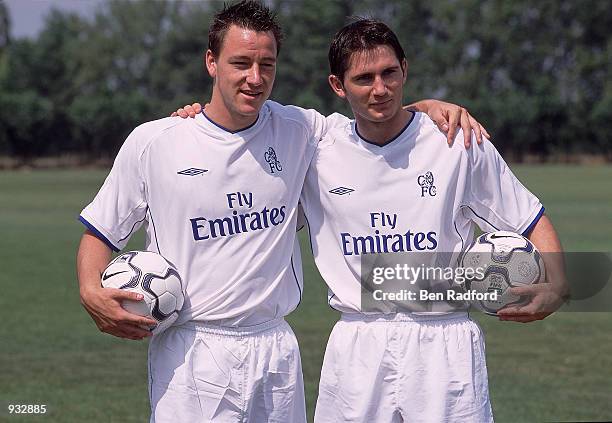 John Terry and Frank Lampard of Chelsea at the launch of the club's new away kit at Harlington Training Ground in London. Mandatory Credit: Ben...