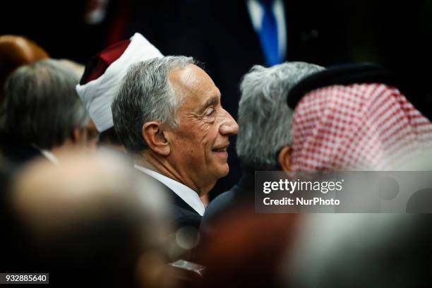 Portuguese President Marcelo Rebelo de Sousa smiles as he takes part in the commemoration meeting of the 50 years of the Islamic Community in Lisbon...