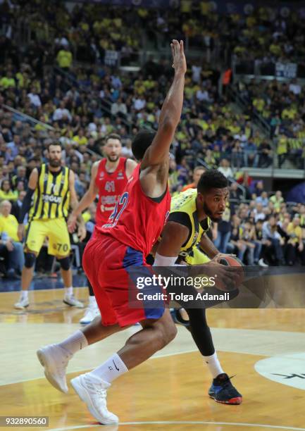 Jason Thompson, #1 of Fenerbahce Dogus in action during the 2017/2018 Turkish Airlines EuroLeague Regular Season Round 26 game between Fenerbahce...