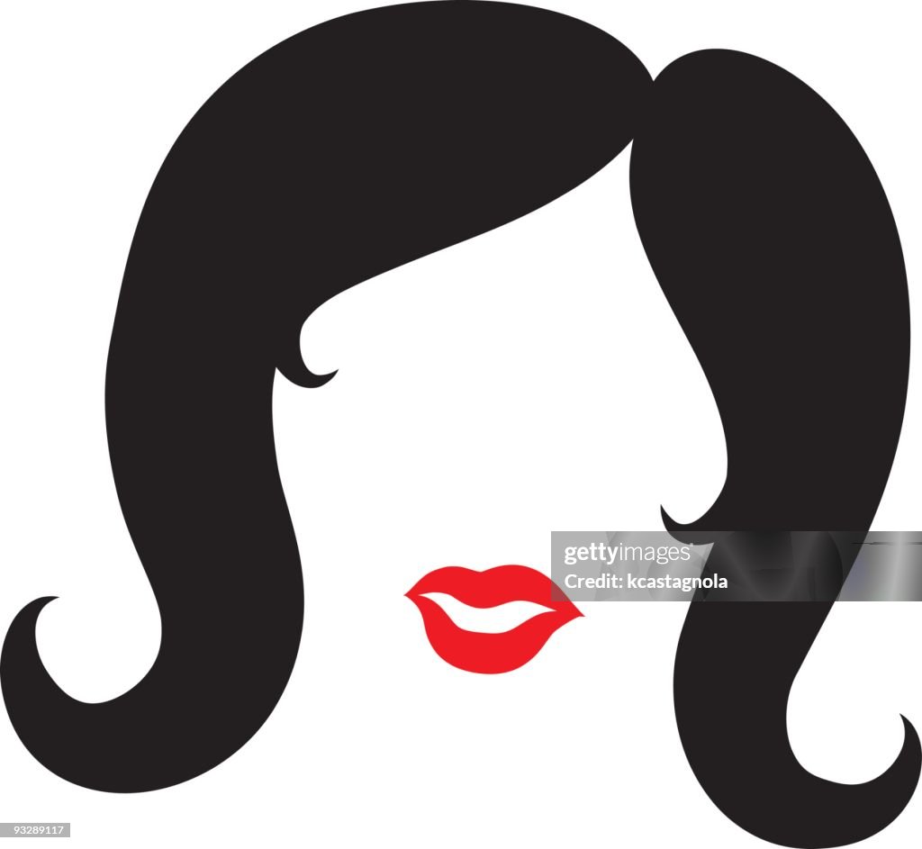 Cabello negro y rojo labios
