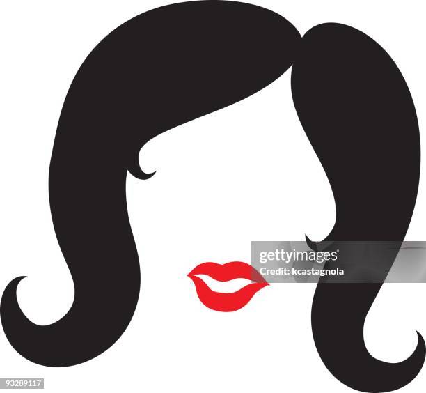 ilustrações, clipart, desenhos animados e ícones de cabelo preto e vermelho lábios - big hair