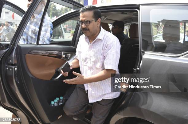 Delhi Chief Minister of Arvind Kejriwal arrives for the budget session at Delhi Vidhan Sabha on March 16, 2018 in New Delhi, India.