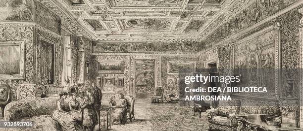 Prince Albert Edward and Princess Alexandra of Wales at Longleat House, the drawing room, Wiltshire, England, United Kingdom, illustration from the...