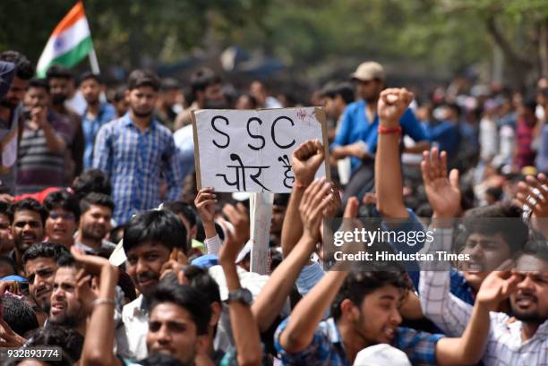 Activists and members joined the protest in support to protesting students about SSC scam at Staff Selection Commission CGO complex, on March 16,...