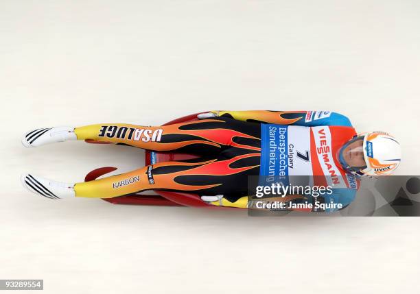 Julia Clukey of the USA competes in the World Cup Women's event during the Viessmann Luge World Cup on November 21, 2009 at Canada Olympic Park in...