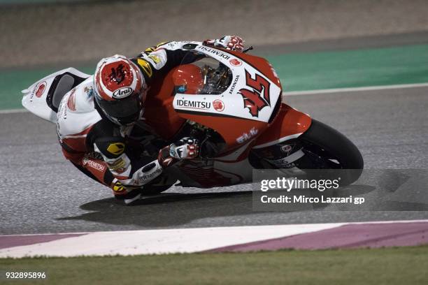 Tetsuta Nagashima of Japan and Idemitsu Honda Team Asia rounds the bend during the MotoGP of Qatar - Free Practice at Losail Circuit on March 16,...