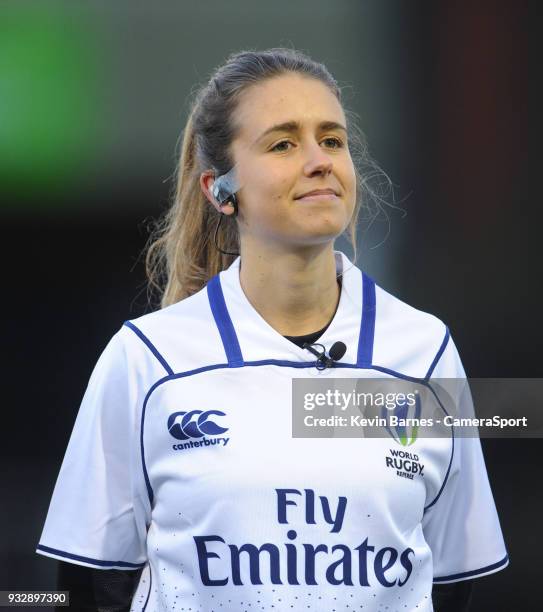 Referee Beatrice Benvenuti during the Women's Six Nations Championships Round 5 match between Wales Women and France Women at Parc Eirias on March...