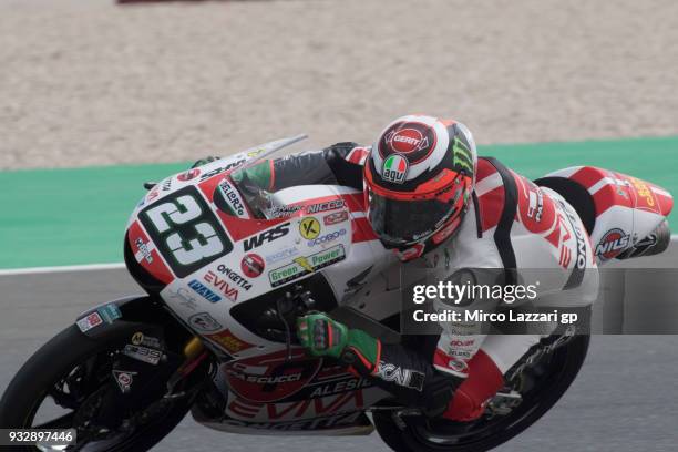 Niccolo Antonelli of Italy and Sic 58 Squadra Corse Honda rounds the bend during the MotoGP of Qatar - Free Practice at Losail Circuit on March 16,...