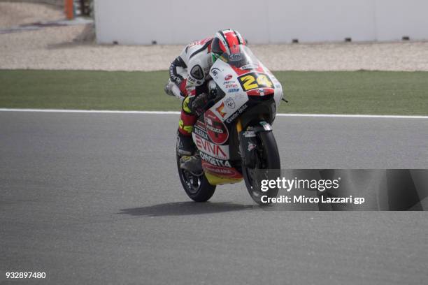 Tatsuki Suzuki of Italy and Sic 58 Squadra Corse Honda heads down a straight during the MotoGP of Qatar - Free Practice at Losail Circuit on March...