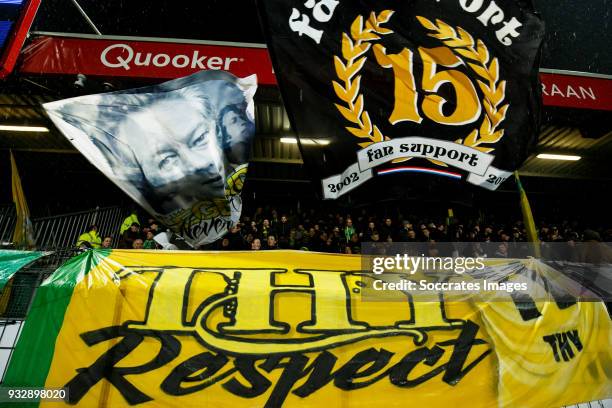 Banner for Lennart Thy of VVV Venlo during the Dutch Eredivisie match between Excelsior v ADO Den Haag at the Van Donge & De Roo Stadium on March 16,...