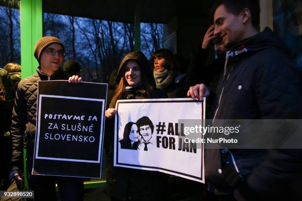 Slovaks gathered in front of the Consulate General of the Slovak Republic in Krakow, Poland on 16 March, 2018. In an anti-government demonstration...