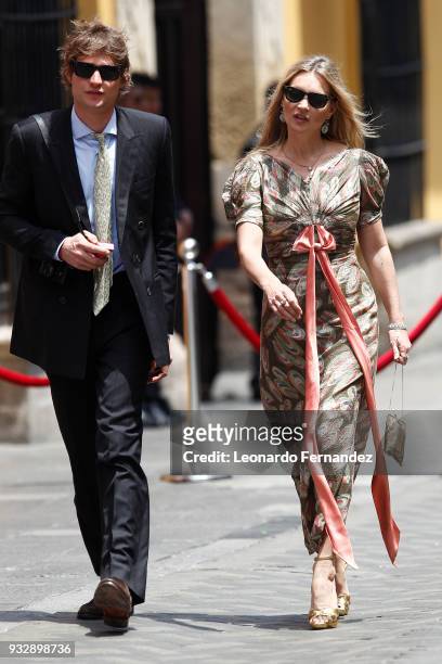 Supermodel Kate Moss and her boyfriend Count Nikolai Von Bismarck arrive to the wedding of Prince Christian of Hanover and Alessandra de Osma at...