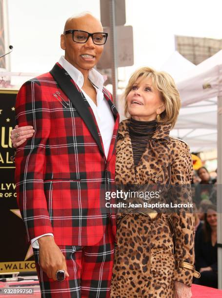 RuPaul and Jane Fonda attend a ceremony honoring him with a Star on The Hollywood Walk Of Fame on March 16, 2018 in Hollywood, California.
