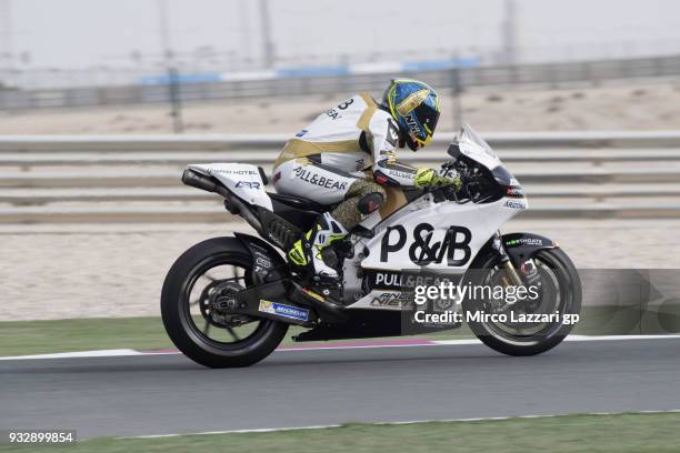 Karel Abraham of Czech Republic and Angel Nieto Team heads down a straight during the MotoGP of Qatar - Free Practice at Losail Circuit on March 16,...