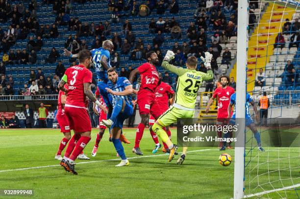 Mbaye Diagne of Kasimpasa AS scores during the Turkish Spor Toto Super Lig match between Kasimpasa AS and Antalyaspor AS at the Recep Tayyip...