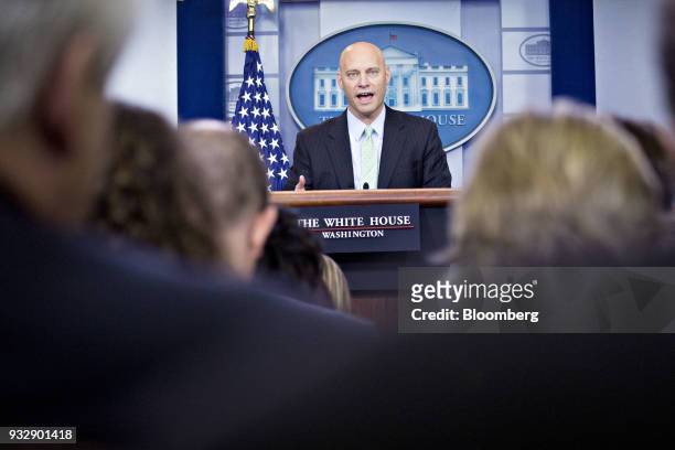 Marc Short, White House director of legislative affairs, speaks during a press briefing in Washington, D.C., U.S., on Friday, March 16, 2018. The...