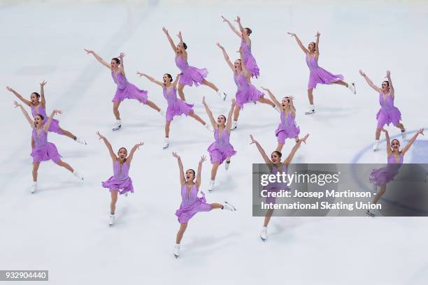 Team Skyliners Junior of the United States compete in the Short Program during the World Junior Synchronized Skating Championships at Dom Sportova on...