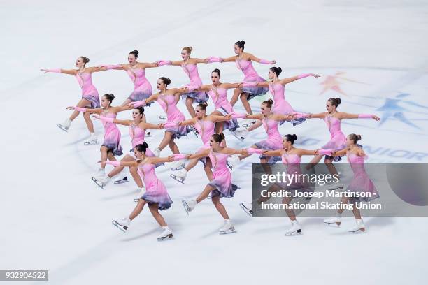 Team Junost Junior of Russia compete in the Short Program during the World Junior Synchronized Skating Championships at Dom Sportova on March 16,...