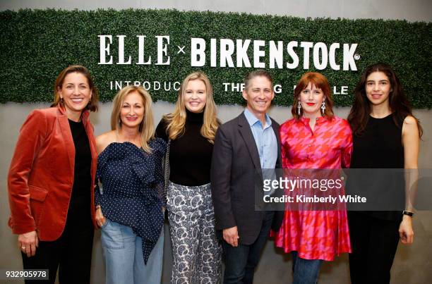 Blair Hecht, Lori Kahan, Charlotte Miller, David Kahan, Kate Bellman, and Sarah Zendejas attend the ELLE and Birkenstock Launch Exclusive Pop-Up Shop...