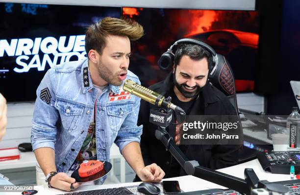 Enrique Santos and Prince Royce are seen at The Enrique Santos Show At I Heart Latino Studios on March 16, 2018 in Miramar, Florida.