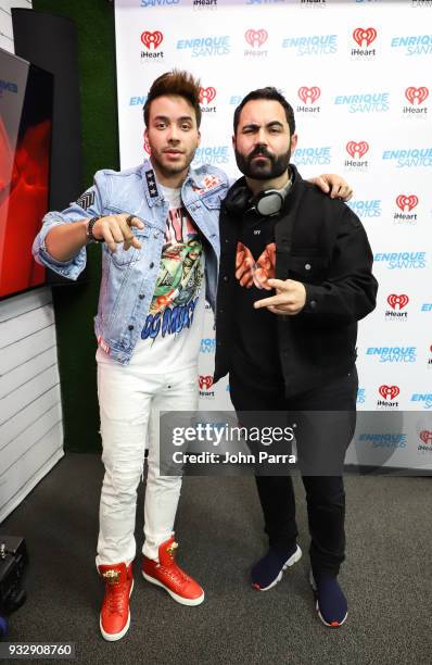 Enrique Santos and Prince Royce are seen at The Enrique Santos Show At I Heart Latino Studios on March 16, 2018 in Miramar, Florida.