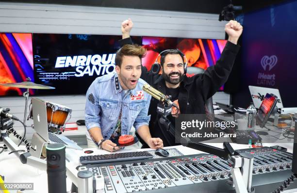 Enrique Santos and Prince Royce are seen at The Enrique Santos Show At I Heart Latino Studios on March 16, 2018 in Miramar, Florida.