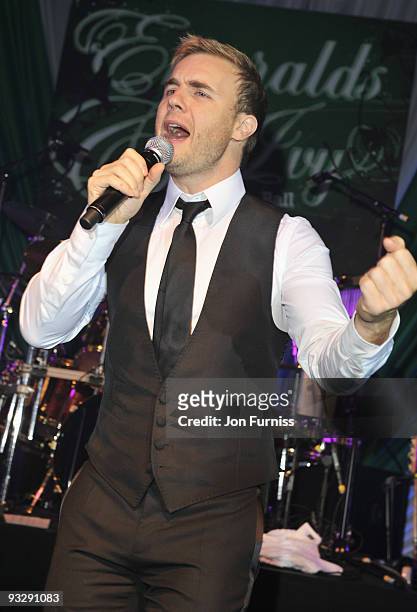 Gary Barlow of Take That performs during Ronan Keating's fourth annual Emeralds and Ivy Ball in aid of Cancer Research UK at Battersea Evolution on...