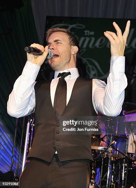 Gary Barlow of Take That performs during Ronan Keating's fourth annual Emeralds and Ivy Ball in aid of Cancer Research UK at Battersea Evolution on...