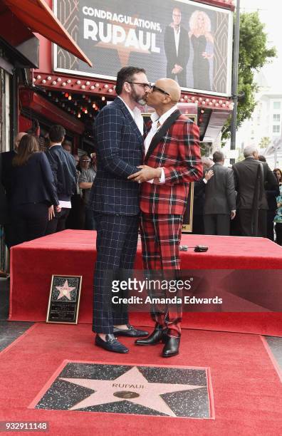 Drag queen RuPaul and his husband Georges LeBar attend RuPaul's star ceremony on The Hollywood Walk of Fame on March 16, 2018 in Hollywood,...