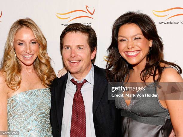 Tracy Pollan, Michael J. Fox and Rachel Ray attend the "A Funny Thing Happened on the Way to Cure Parkinson's" benefit at The Waldorf Astoria Hotel...