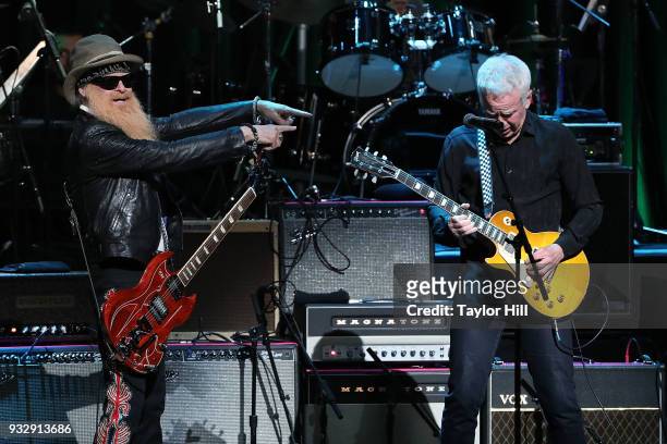 Billy Gibbons and John McEnroe perform during "Love Rocks NYC! A Benefit for God's Love We Deliver" at Beacon Theatre on March 15, 2018 in New York...