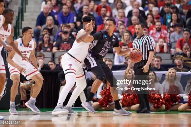 Playoffs: Stephen F. Austin TJ Holyfield in action vs Texas Tech Tommy Hamilton IV at American Airlines Center. Dallas, TX 3/15/2018 CREDIT: Greg...