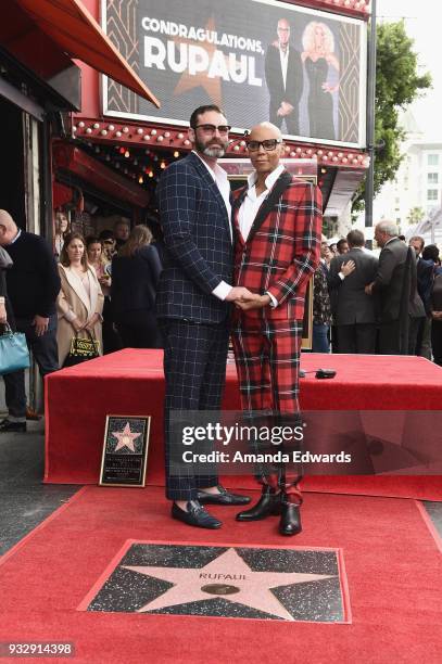 Drag queen RuPaul and his husband Georges LeBar attend RuPaul's star ceremony on The Hollywood Walk of Fame on March 16, 2018 in Hollywood,...