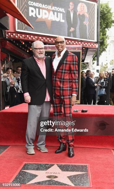 Drag queen RuPaul and his high school drama teacher Bill Pannell attend RuPaul's star ceremony on The Hollywood Walk of Fame on March 16, 2018 in...