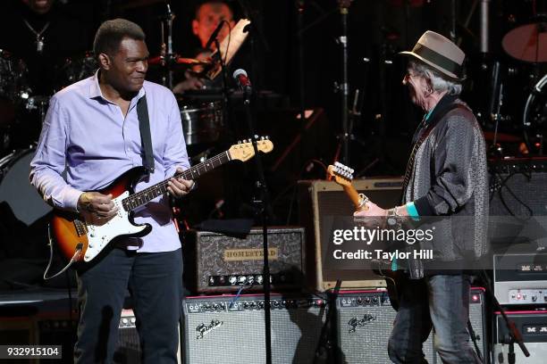 Robert Cray and Keith Richards perform during "Love Rocks NYC! A Benefit for God's Love We Deliver" at Beacon Theatre on March 15, 2018 in New York...