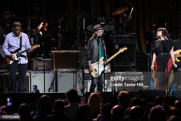 Robert Cray, Keith Richards, and Norah Jones perform during "Love Rocks NYC! A Benefit for God's Love We Deliver" at Beacon Theatre on March 15, 2018...