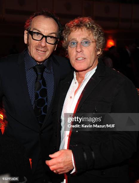 Elvis Costello and Roger Daltrey attend The Michael J. Fox Foundation�s 2009 Benefit, "A Funny Thing Happened on the Way to Cure Parkinson's" at The...