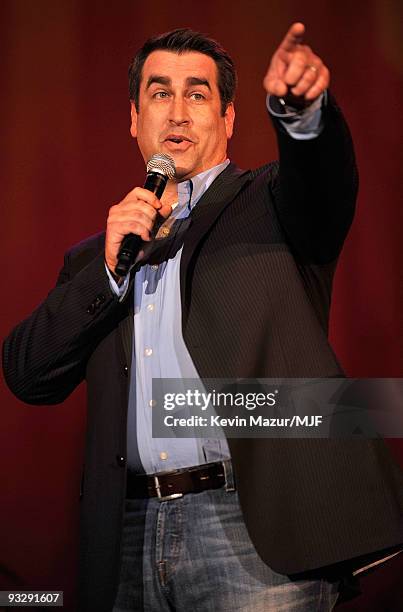 Comedian Rob Riggle performs onstage during The Michael J. Fox Foundation�s 2009 Benefit, "A Funny Thing Happened on the Way to Cure Parkinson's" at...