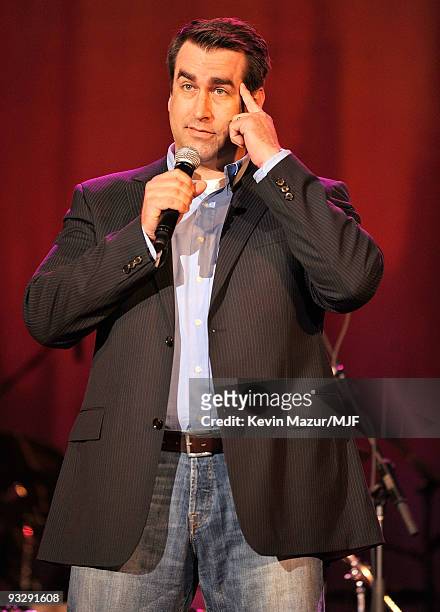 Comedian Rob Riggle performs onstage during The Michael J. Fox Foundation�s 2009 Benefit, "A Funny Thing Happened on the Way to Cure Parkinson's" at...