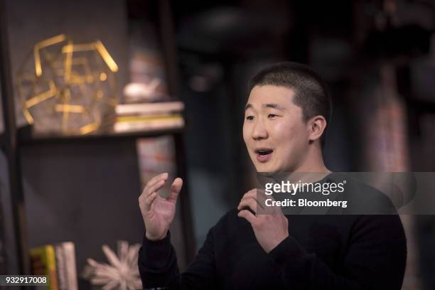 Howie Liu, co-founder and chief executive officer of AirTable, speaks during a Bloomberg Technology television interview in San Francisco,...