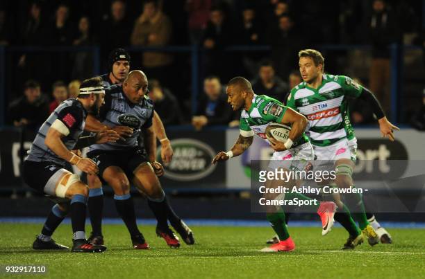 Bentton Rugbys Michael Tagicakibau during the Guinness PRO12 Round 17 match between Cardiff Blues and Benetton Rugby at Cardiff Arms Park on March...