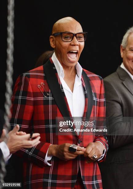 Drag queen RuPaul is honored with a star on The Hollywood Walk of Fame on March 16, 2018 in Hollywood, California.