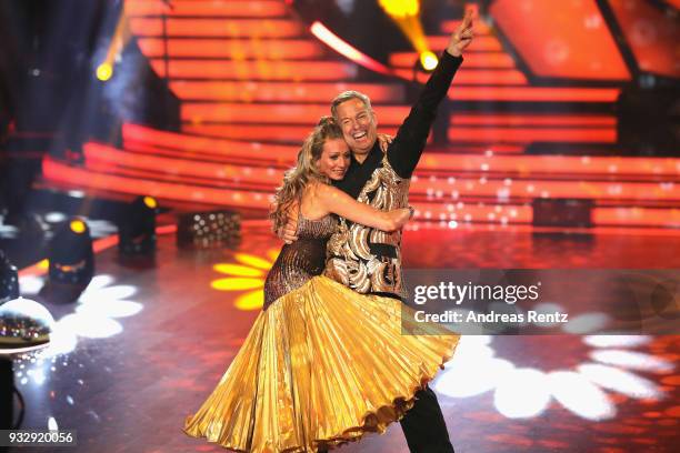 Thomas Hermanns and Regina Luca perform on stage during the 1st show of the 11th season of the television competition 'Let's Dance' on March 16, 2018...