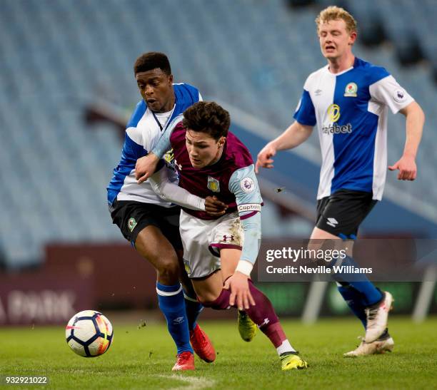 Callum O'Hare of Aston Villa during the Premier League Cup match between Aston Villa and Blackburn Rovers at Villa Park on March 16, 2018 in...