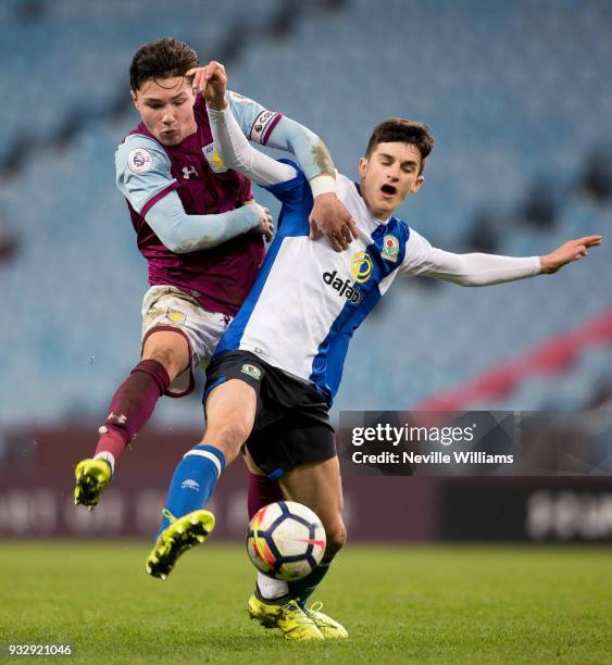 Callum O'Hare of Aston Villa during the Premier League Cup match between Aston Villa and Blackburn Rovers at Villa Park on March 16, 2018 in...