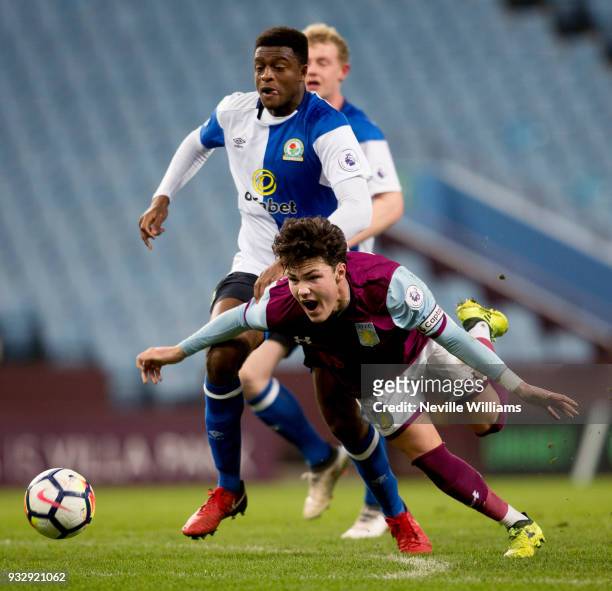 Callum O'Hare of Aston Villa during the Premier League Cup match between Aston Villa and Blackburn Rovers at Villa Park on March 16, 2018 in...