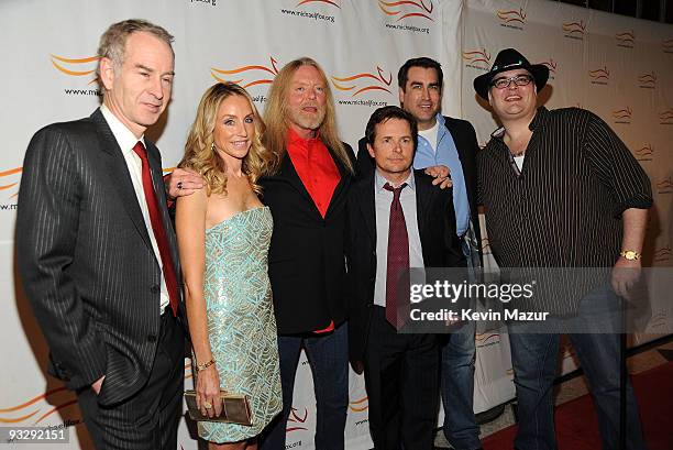 John McEnroe, Tracy Pollan, Gregg Allman, Michael J. Fox, Rob Riggle and John Popper attend attends the "A Funny Thing Happened on the Way to Cure...