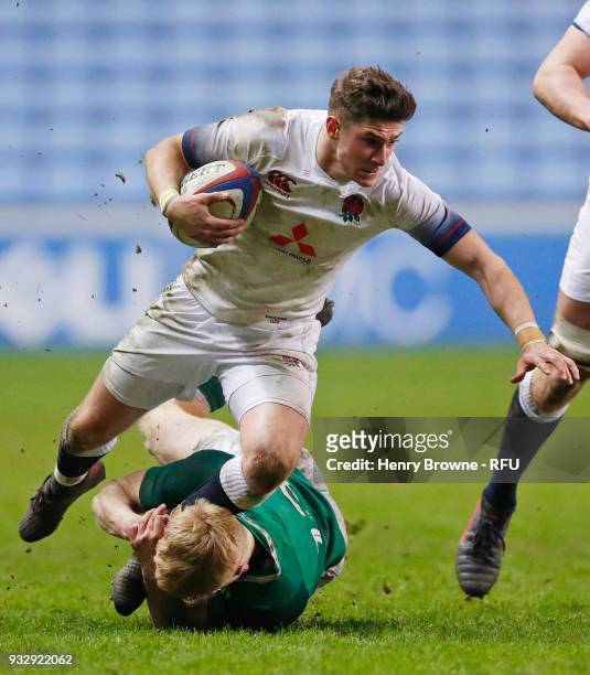 James Grayson of England tackled by Tommy O'Brien of Ireland during the Natwest Under 20's Six Nations between England U20 and Ireland U20 at Ricoh...