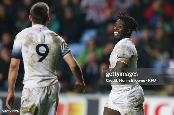 Gabriel Ibitoye of England during the Natwest Under 20's Six Nations between England U20 and Ireland U20 at Ricoh Arena on March 16, 2018 in...