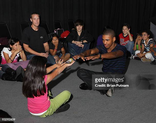 Actors Ezra Weisz and Brandon Mychal Smith attends an improve class at Bang Comedy Theatre for the children of LA's BEST After School Enrichment...